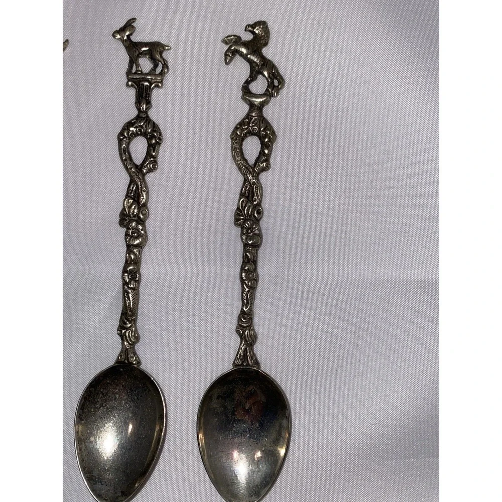 Set of 7 Montagnani Style Italy Stamped Figural Demitasse‎ Spoons Ornate Vintage